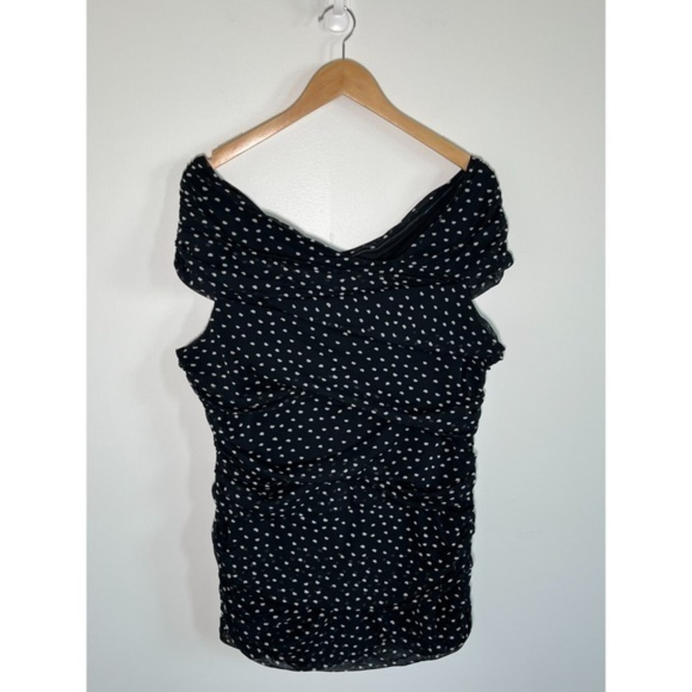 WHBM Top Womens XL Off The Shoulder Going Out Polka Dot Ruching Mesh